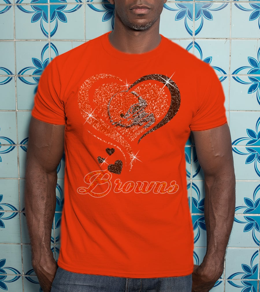 Browns Heart Helmet Sparkle Design Orange T-Shirt