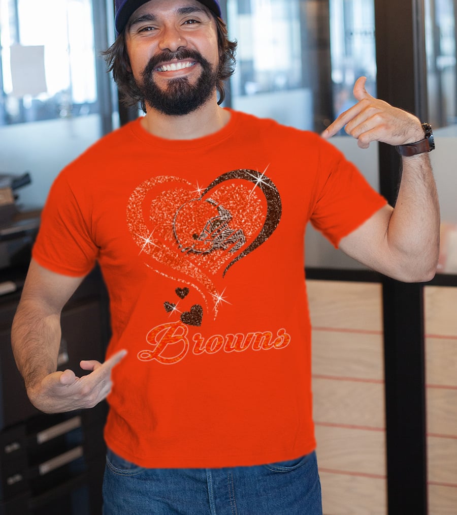 Browns Heart Helmet Sparkle Design Orange T-Shirt