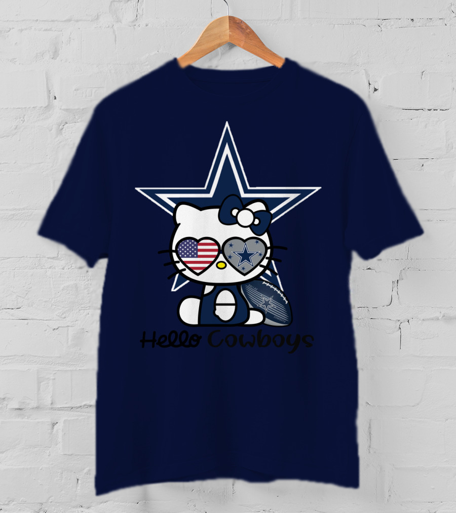 Hello Cowboys Dallas Cowboys Star American Flag Football T-Shirt