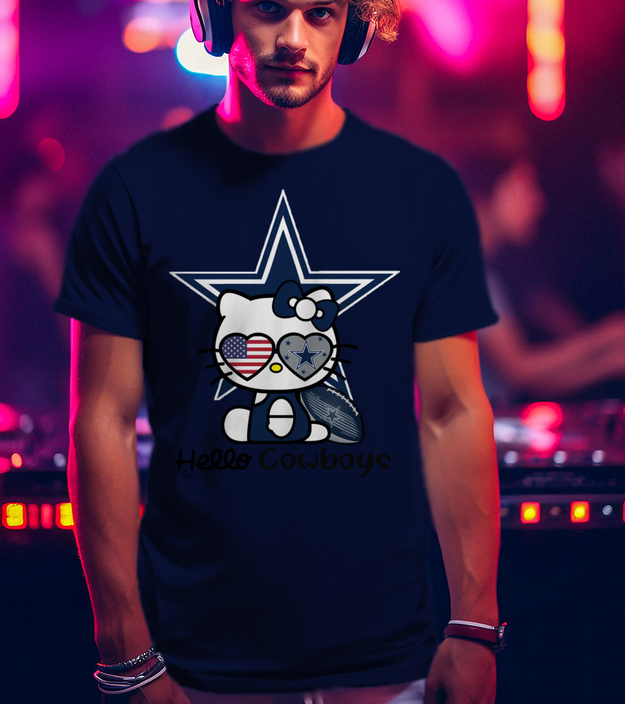 Hello Cowboys Dallas Cowboys Star American Flag Football T-Shirt
