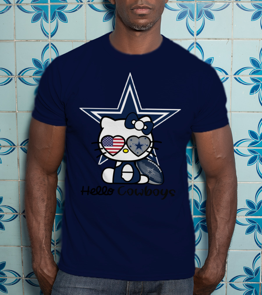 Hello Cowboys Dallas Cowboys Star American Flag Football T-Shirt