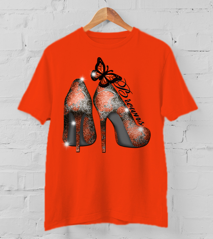 Cleveland Browns High Heels Butterfly Sparkle T-Shirt