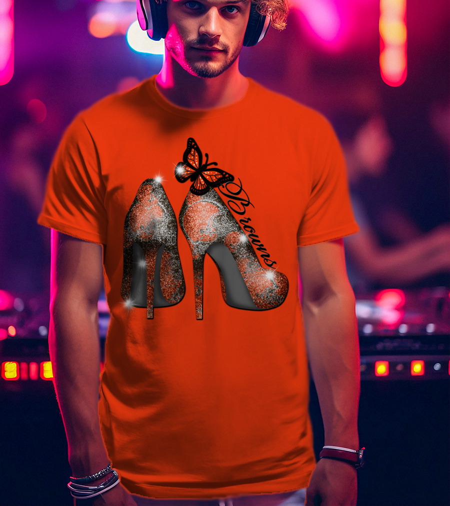 Cleveland Browns High Heels Butterfly Sparkle T-Shirt