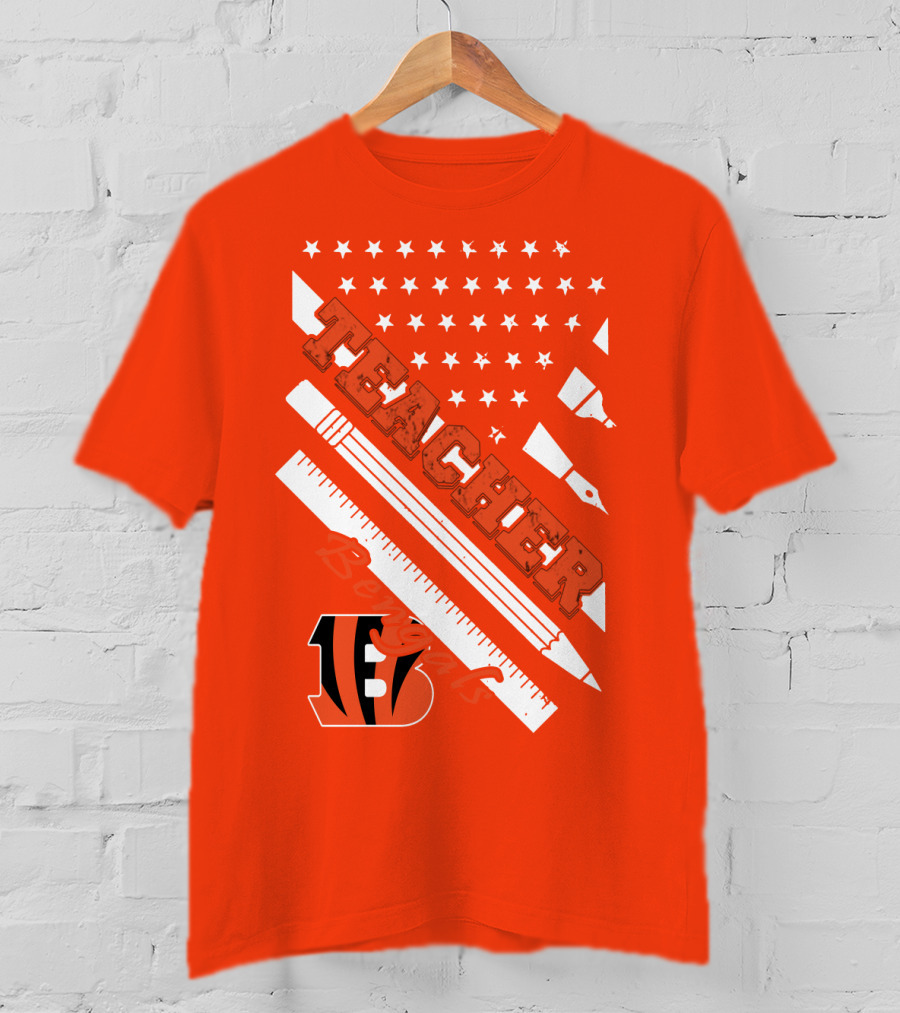 Cincinnati Bengals Teacher Stars Stripes Ruler T-Shirt