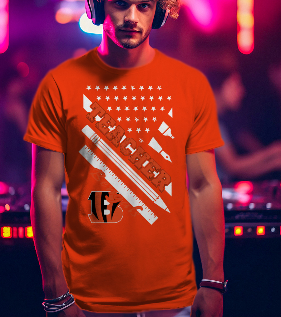 Cincinnati Bengals Teacher Stars Stripes Ruler T-Shirt