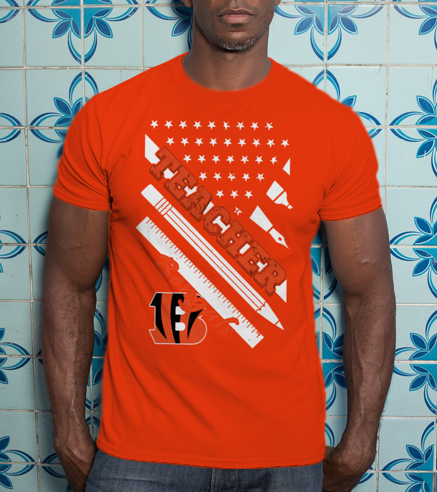 Cincinnati Bengals Teacher Stars Stripes Ruler T-Shirt