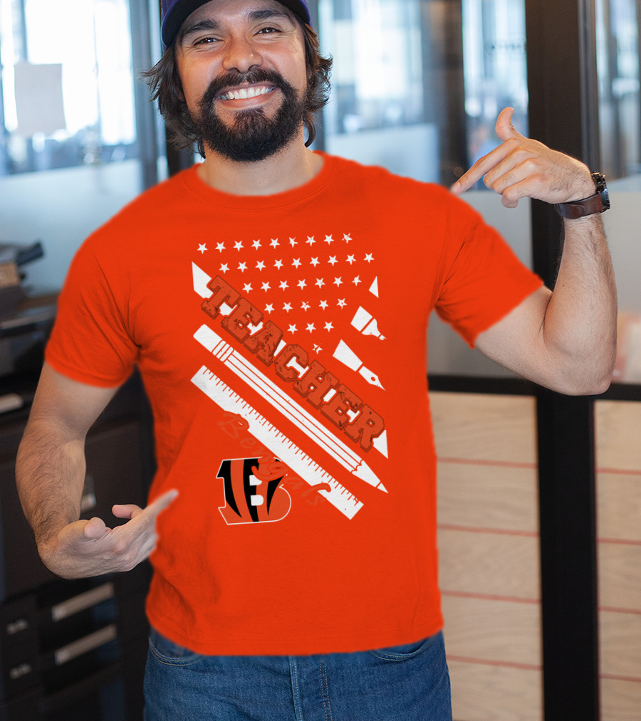 Cincinnati Bengals Teacher Stars Stripes Ruler T-Shirt