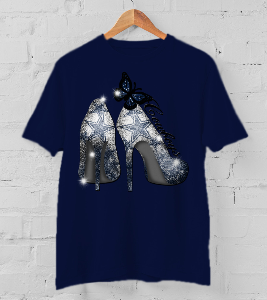 Dallas Cowboys Heels And Butterfly Sparkle Stars T-Shirt