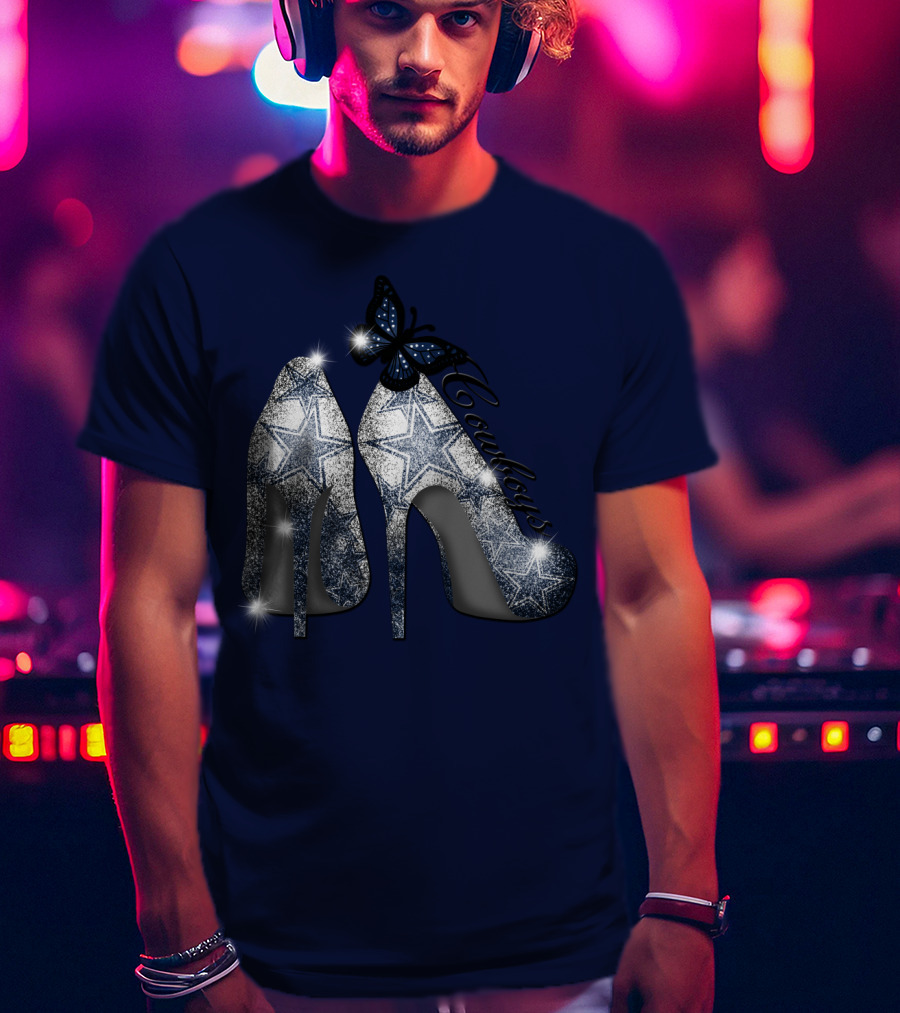 Dallas Cowboys Heels And Butterfly Sparkle Stars T-Shirt