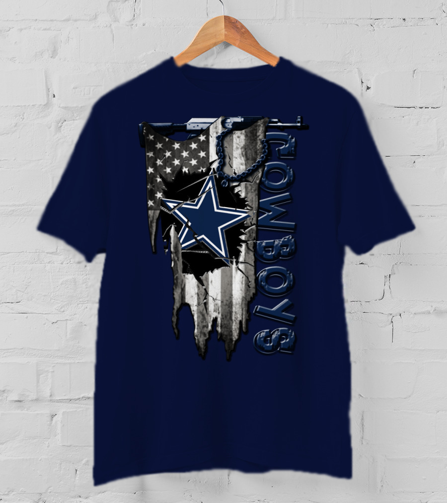 Dallas Cowboys Star Logo On Distressed American Flag With Vertical T-Shirt