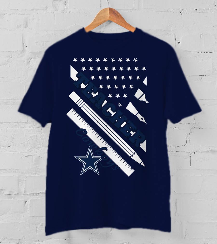 Teacher Dallas Cowboys Star American Flag Ruler And Pen T-Shirt