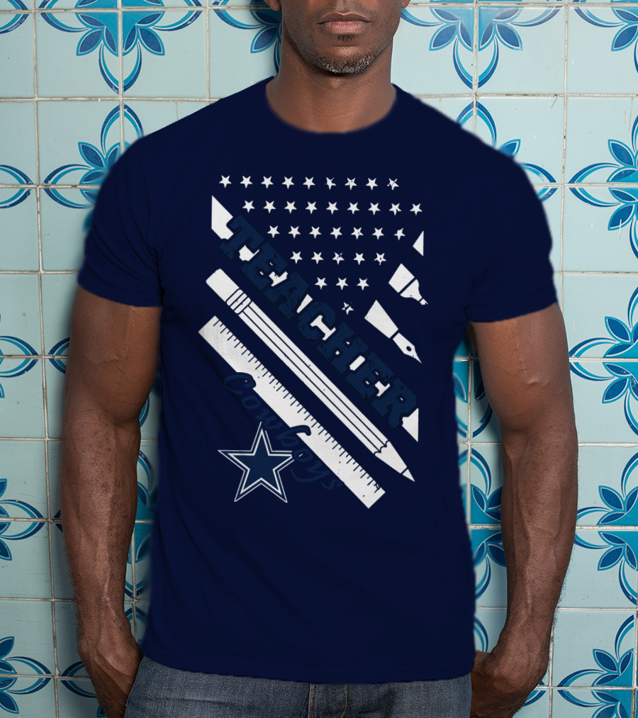 Teacher Dallas Cowboys Star American Flag Ruler And Pen T-Shirt