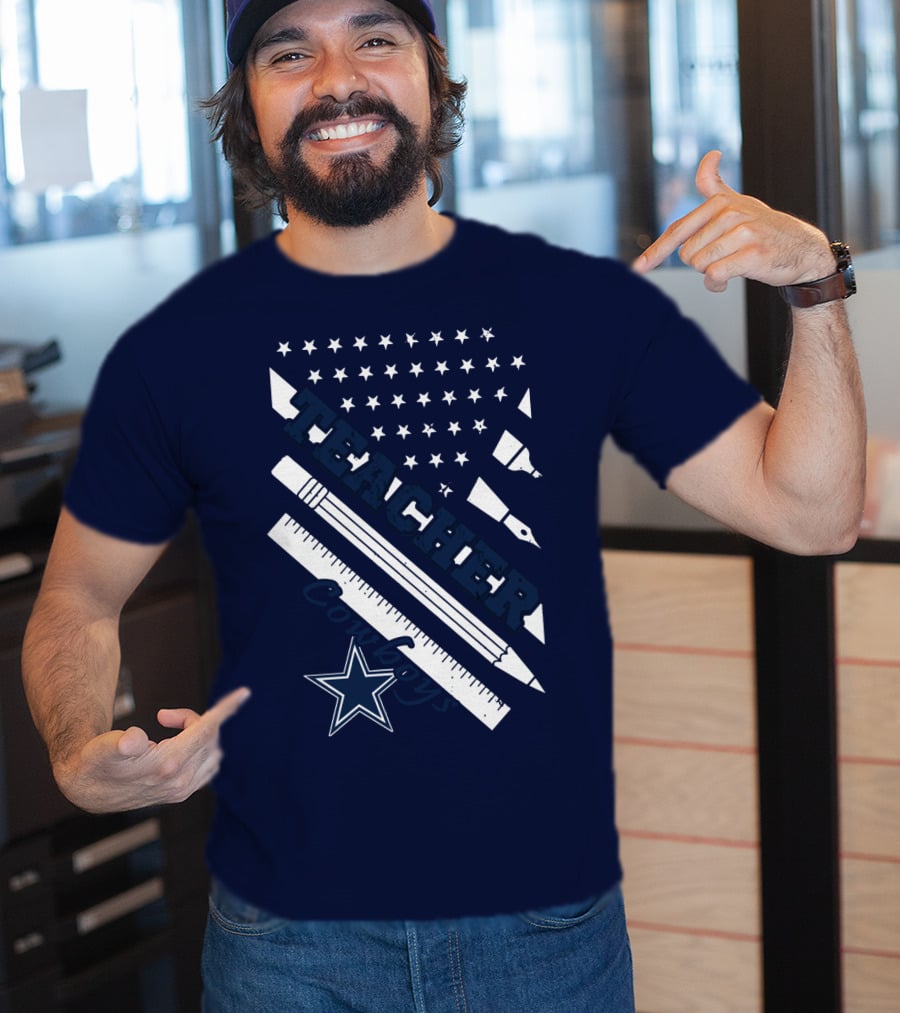 Teacher Dallas Cowboys Star American Flag Ruler And Pen T-Shirt