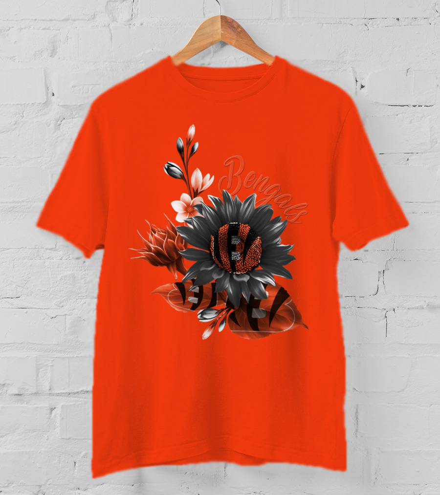 Bengals Flower Graphic With Orange And Black Elements T-Shirt