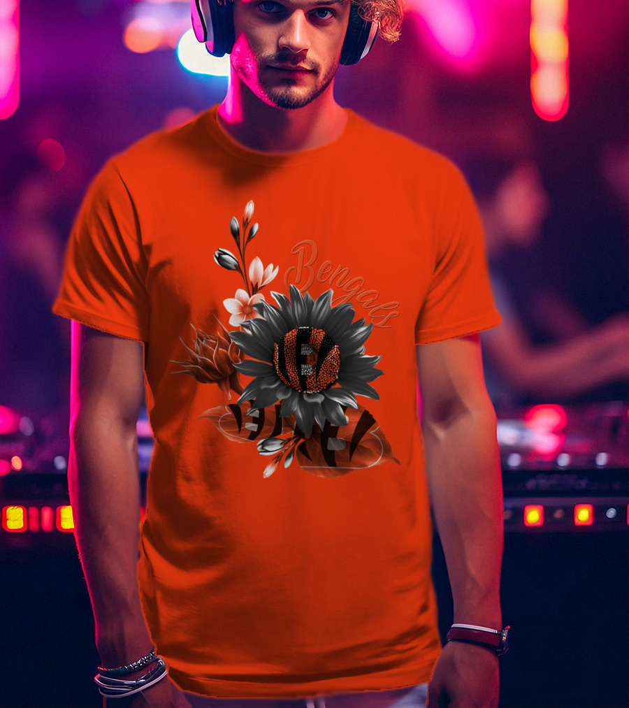 Bengals Flower Graphic With Orange And Black Elements T-Shirt