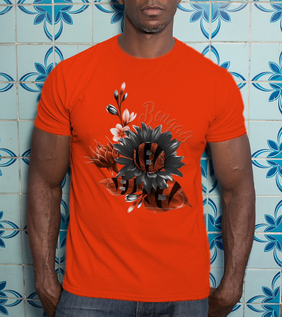 Bengals Flower Graphic With Orange And Black Elements T-Shirt