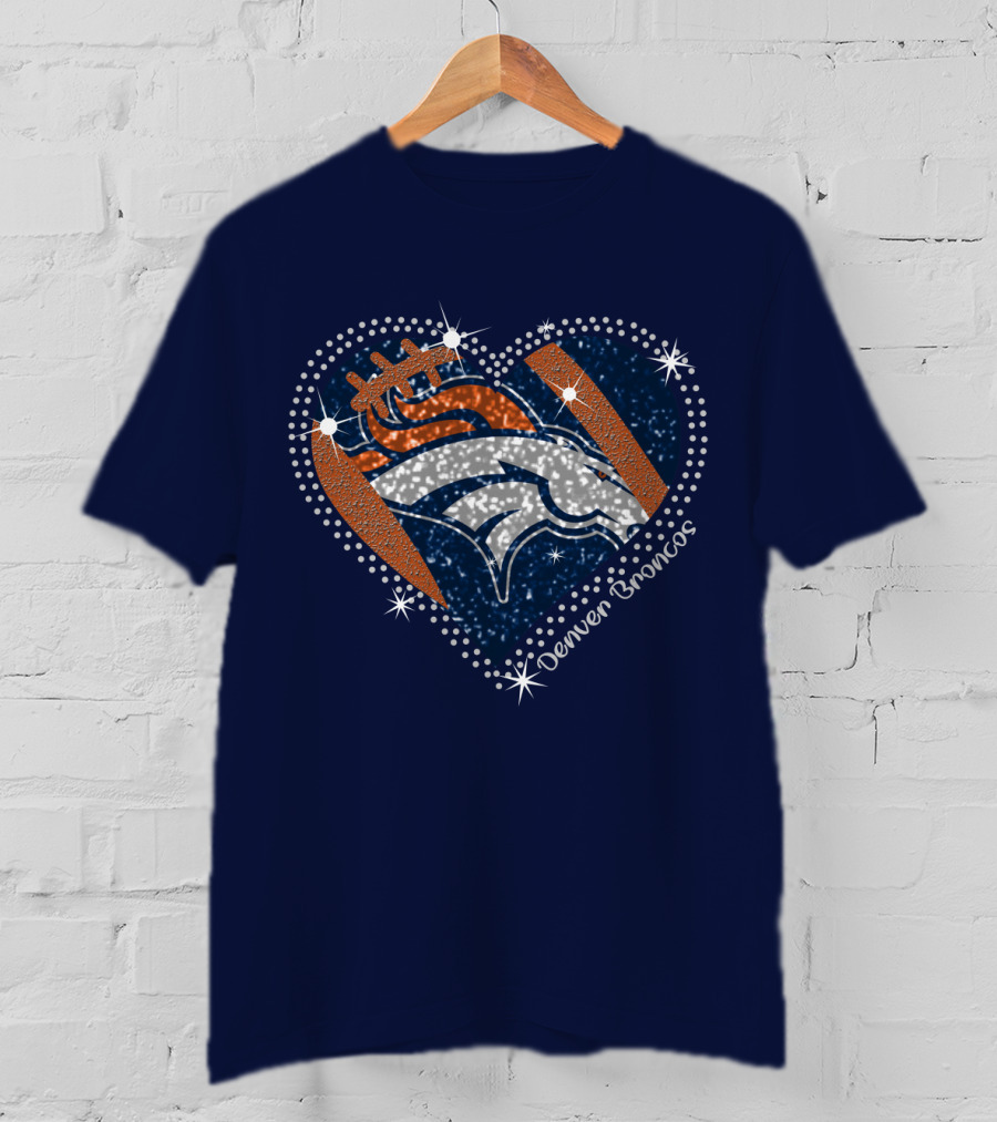 Denver Broncos Football Heart Sparkle T-Shirt