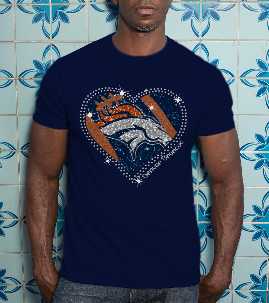 Denver Broncos Football Heart Sparkle T-Shirt