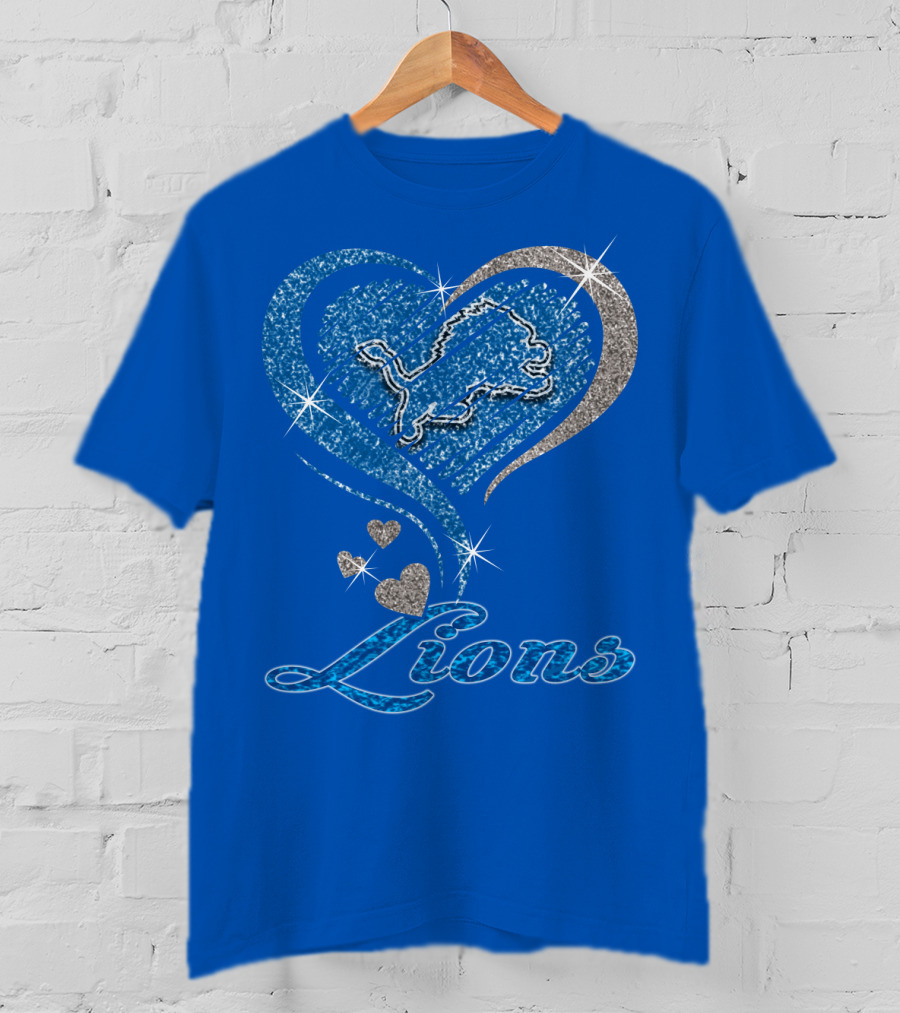 Detroit Lions Sparkling Heart Design With Accents T-Shirt