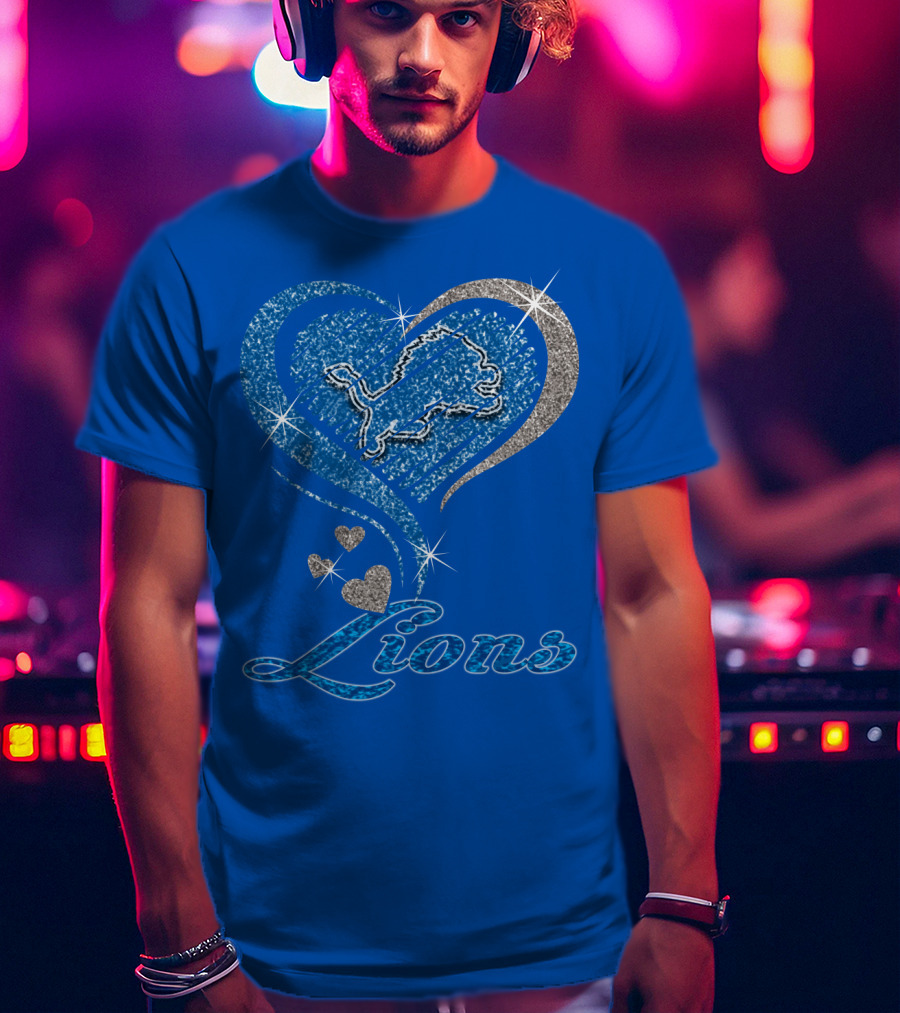 Detroit Lions Sparkling Heart Design With Accents T-Shirt