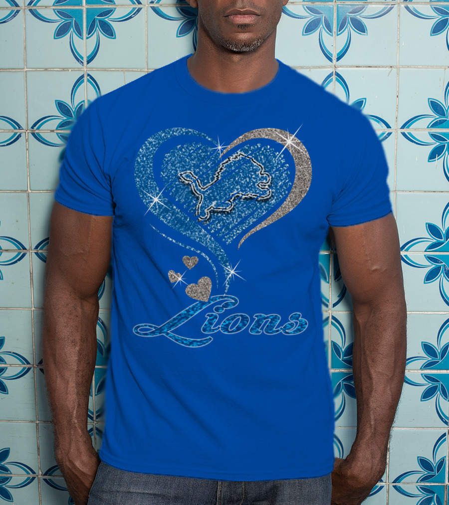 Detroit Lions Sparkling Heart Design With Accents T-Shirt