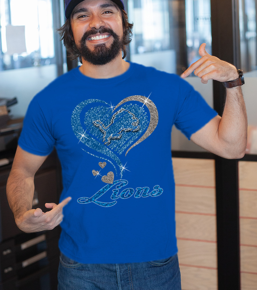 Detroit Lions Sparkling Heart Design With Accents T-Shirt