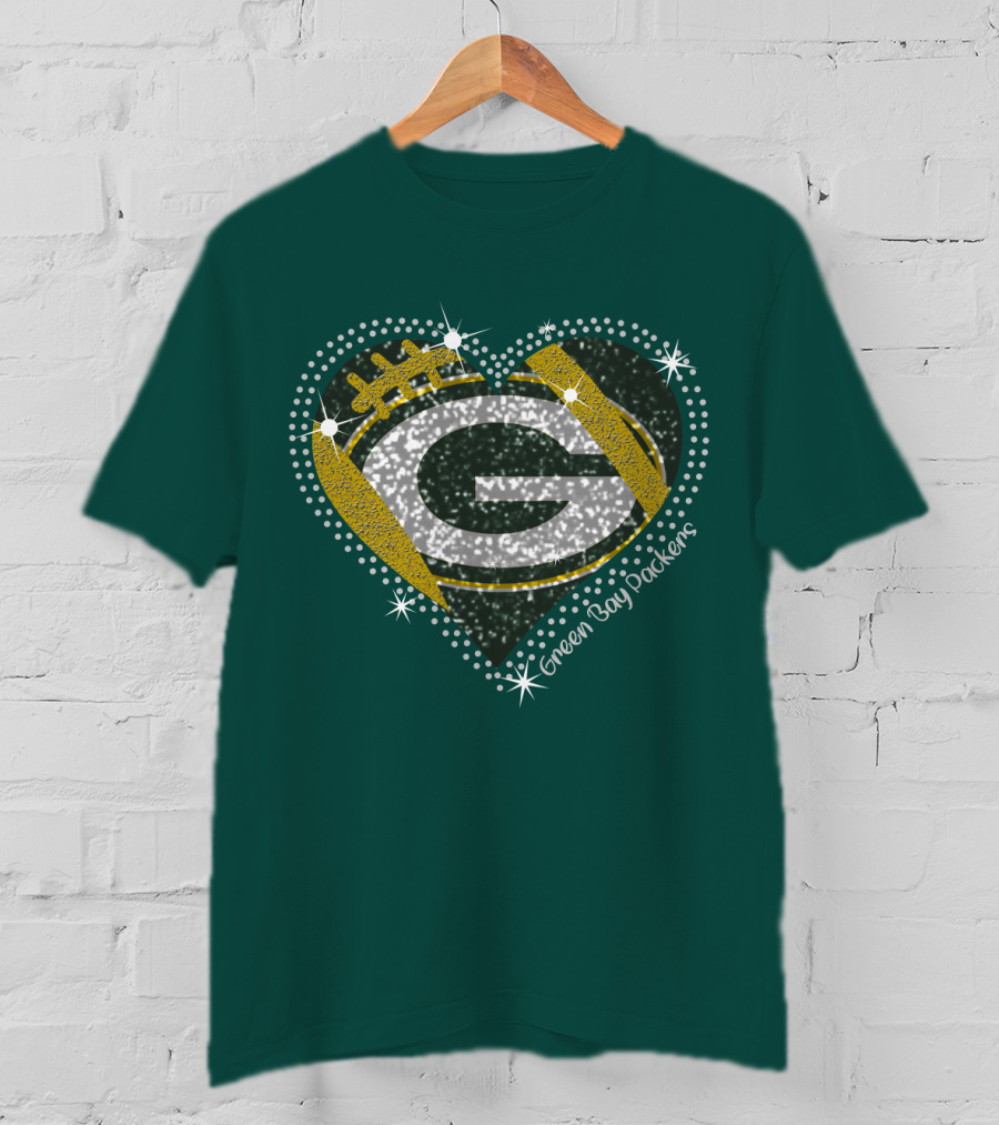 Green Bay Packers Heart Glitter T-Shirt
