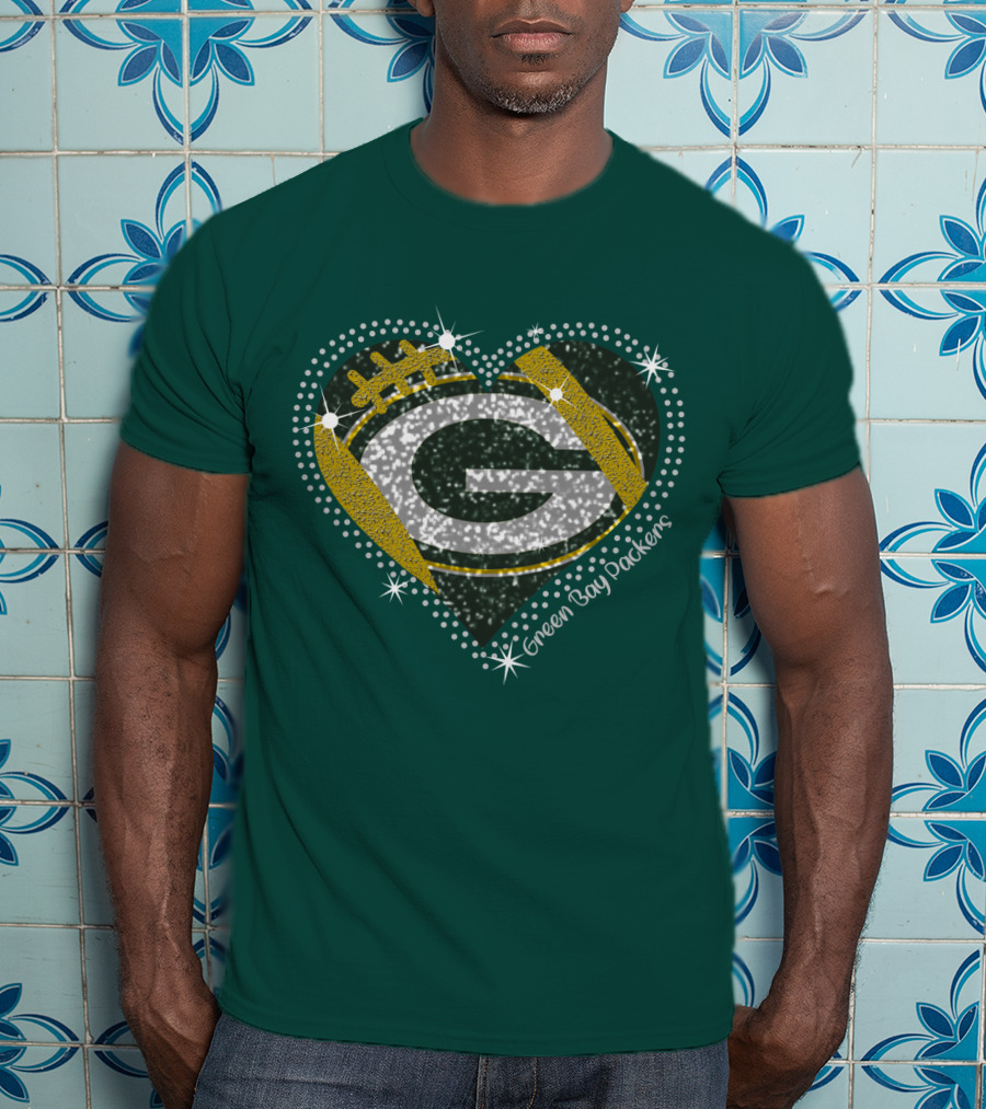 Green Bay Packers Heart Glitter T-Shirt