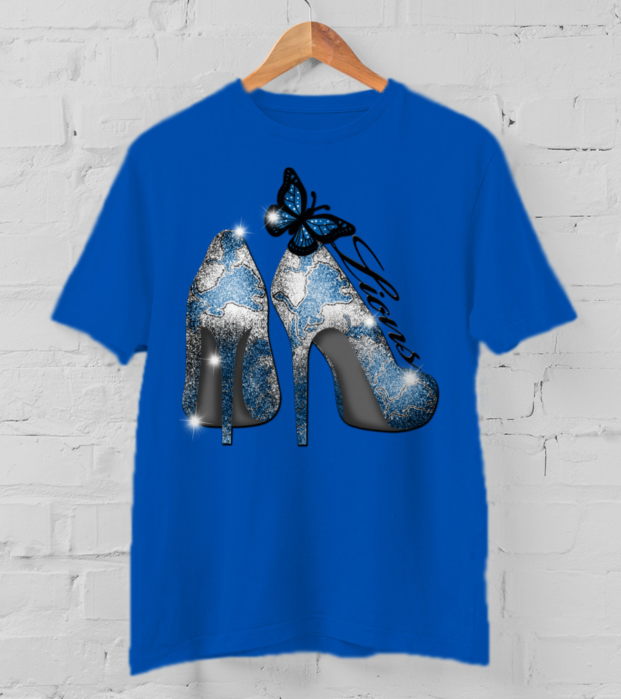Detroit Lions High Heels Butterfly Sparkle T-Shirt