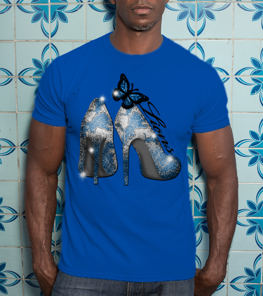 Detroit Lions High Heels Butterfly Sparkle T-Shirt