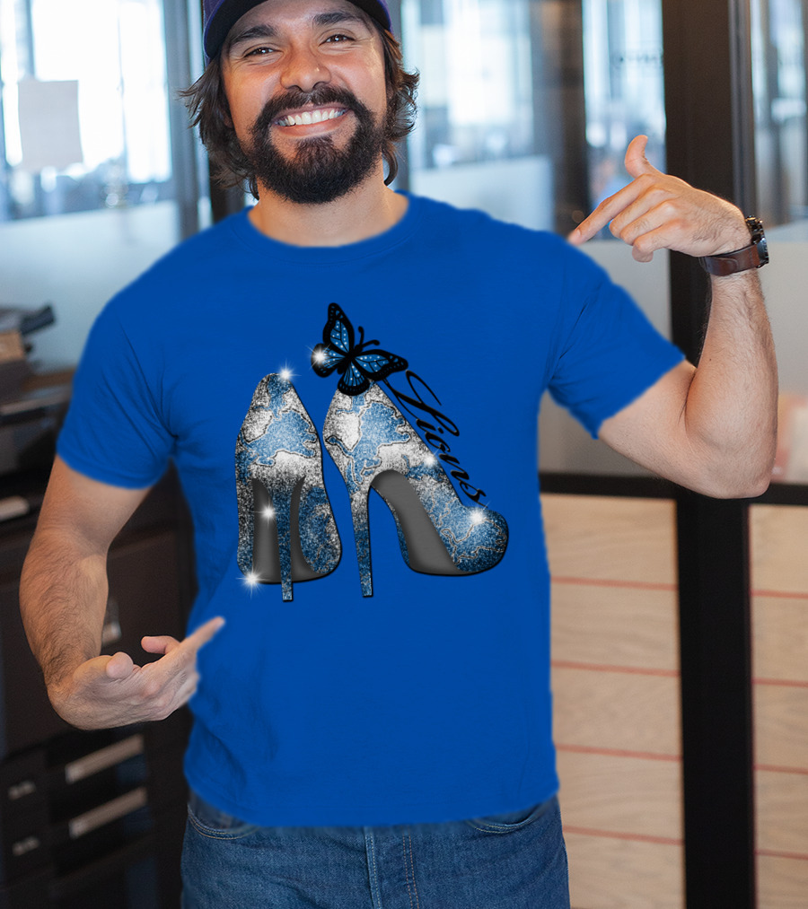 Detroit Lions High Heels Butterfly Sparkle T-Shirt
