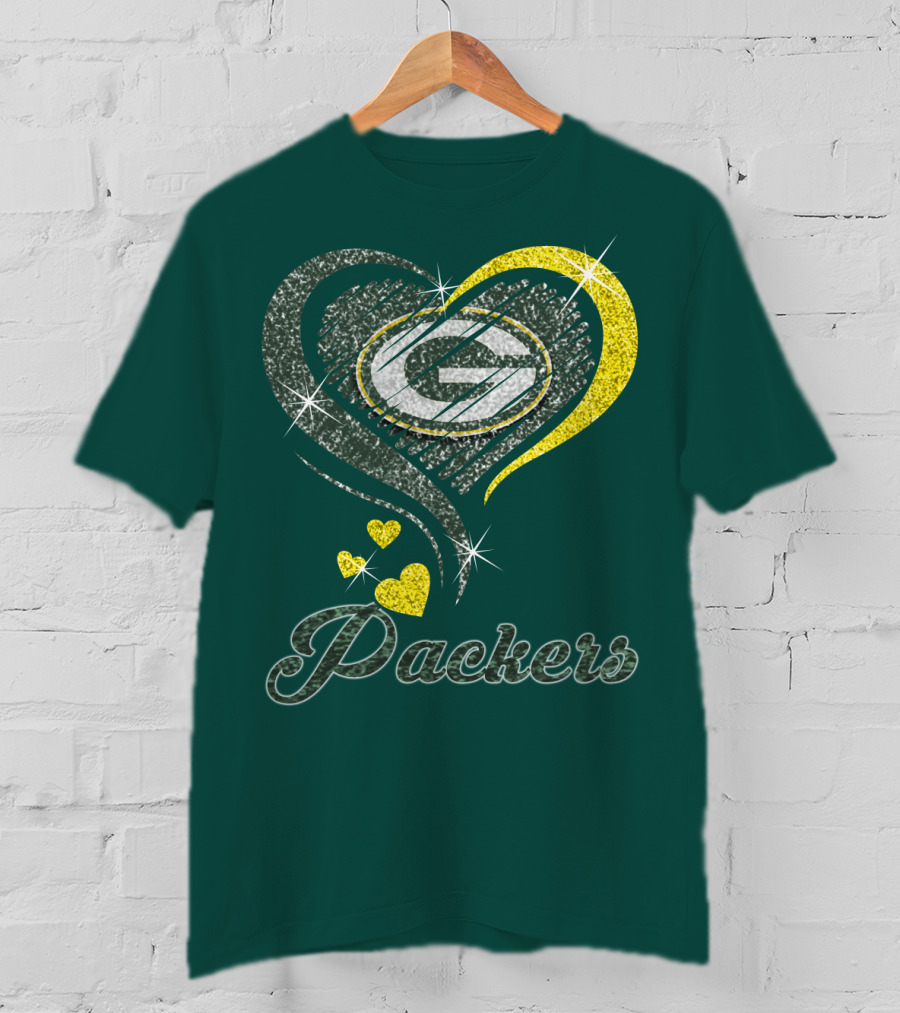 Green Bay Packers Heart Logo Sparkle T-Shirt