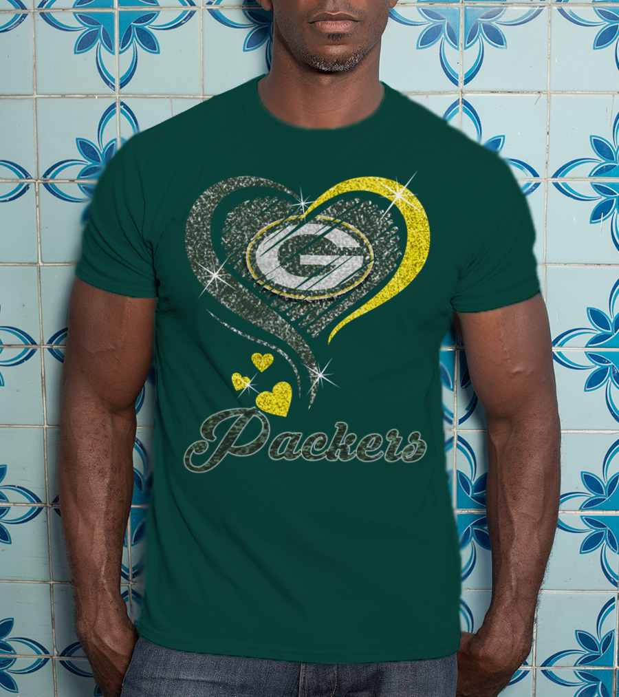 Green Bay Packers Heart Logo Sparkle T-Shirt