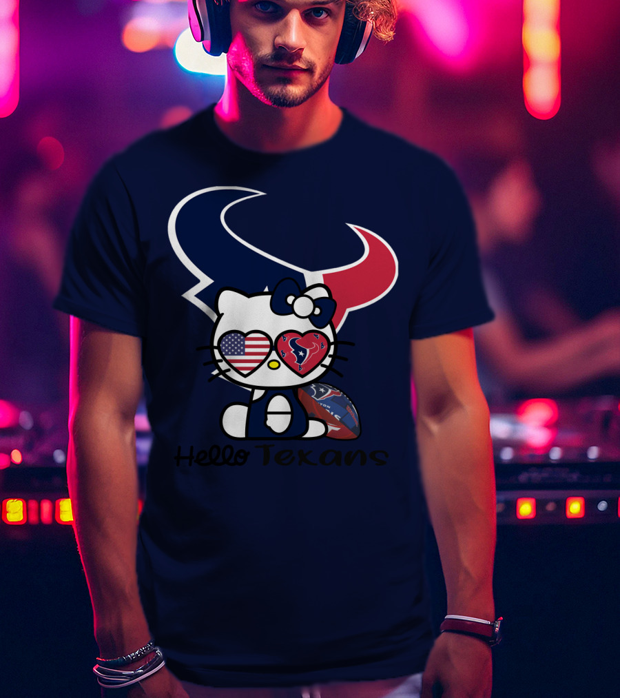 Hello Texans Houston Texans American Flag Football T-Shirt