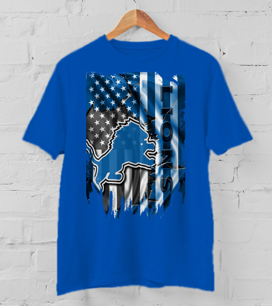 Detroit Lions American Flag Football Team T-Shirt