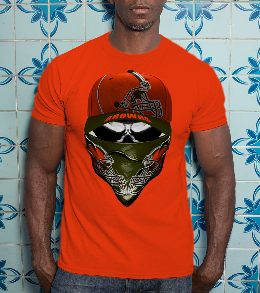 Cleveland Browns Helmet Cap And Bandana Combo T-Shirt