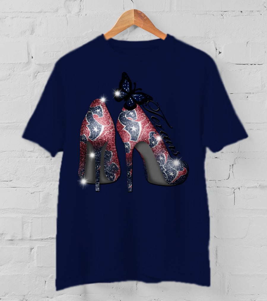 Texans High Heels With Butterfly Sparkle On Blue T-Shirt