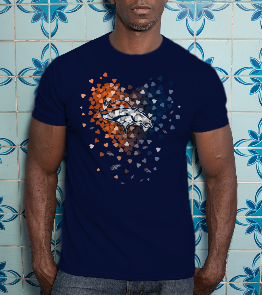 Denver Broncos Heart Logo With Orange And Blue Hearts T-Shirt