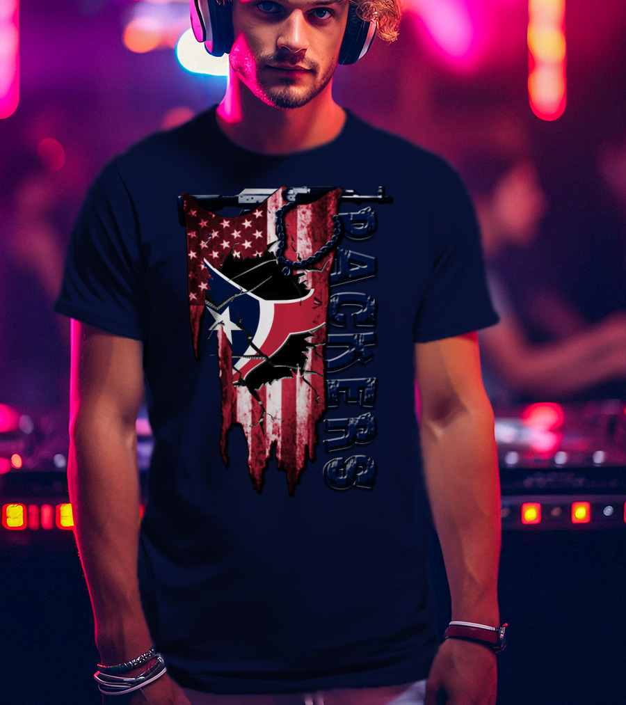Houston Texans Packers American Flag T-Shirt