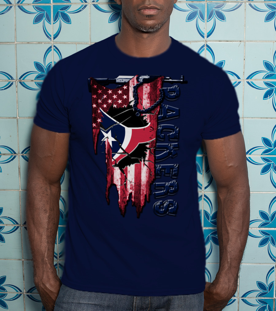 Houston Texans Packers American Flag T-Shirt