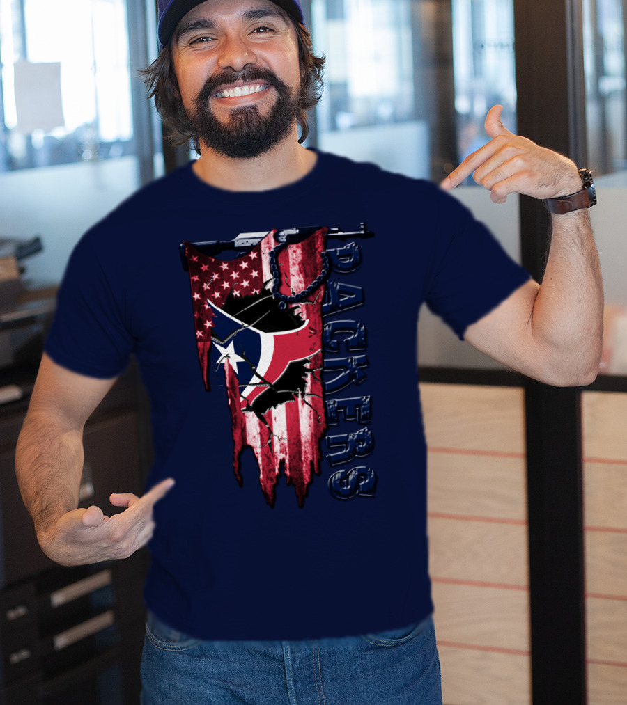 Houston Texans Packers American Flag T-Shirt