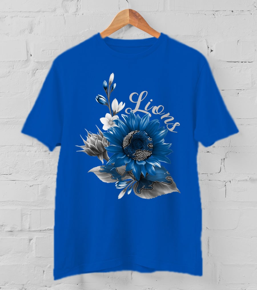 Detroit Lions Blue Floral T-Shirt