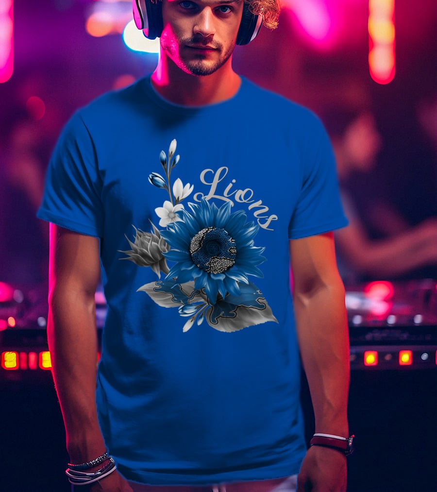 Detroit Lions Blue Floral T-Shirt