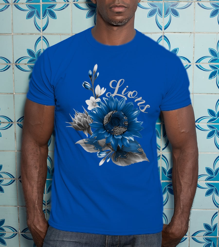 Detroit Lions Blue Floral T-Shirt
