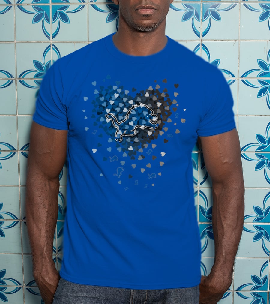 Detroit Lions Heart Shape Blue And White Logo With Hearts T-Shirt