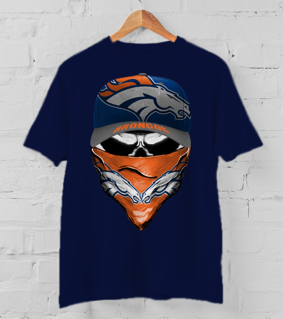 Denver Broncos Football Fan Skull Bandana Hat T-Shirt