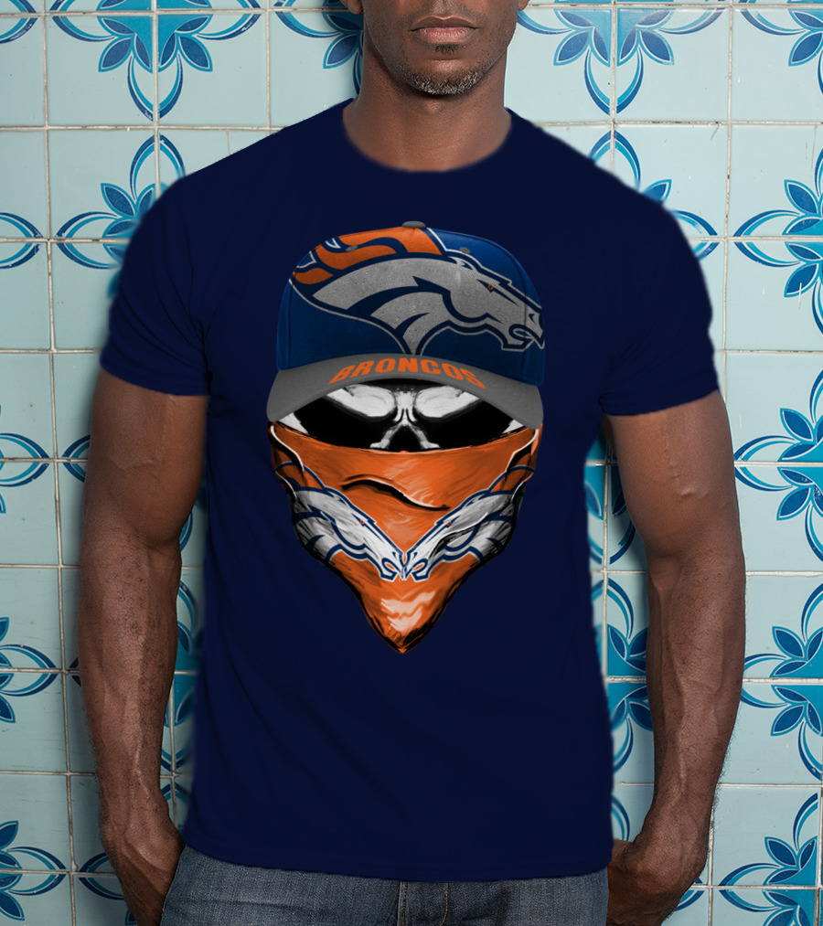 Denver Broncos Football Fan Skull Bandana Hat T-Shirt