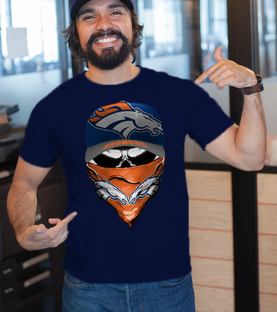 Denver Broncos Football Fan Skull Bandana Hat T-Shirt