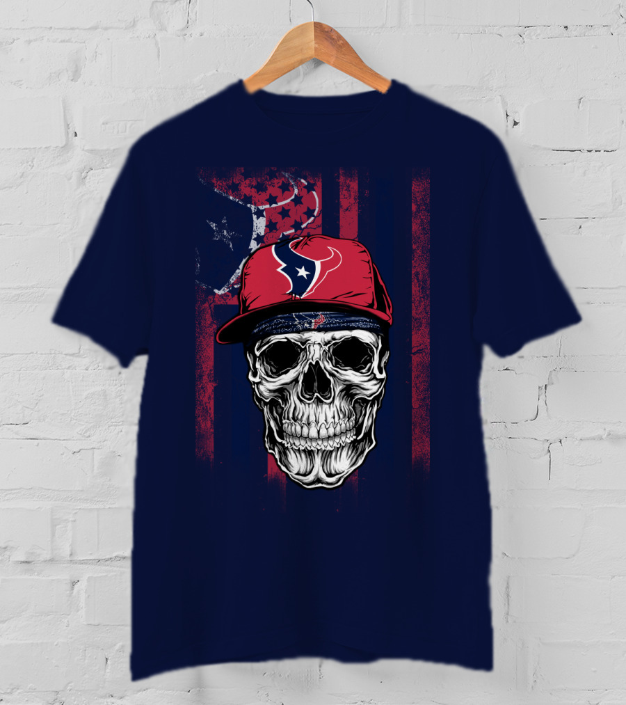 Houston Texans Skull Flag Stars Cap T-Shirt