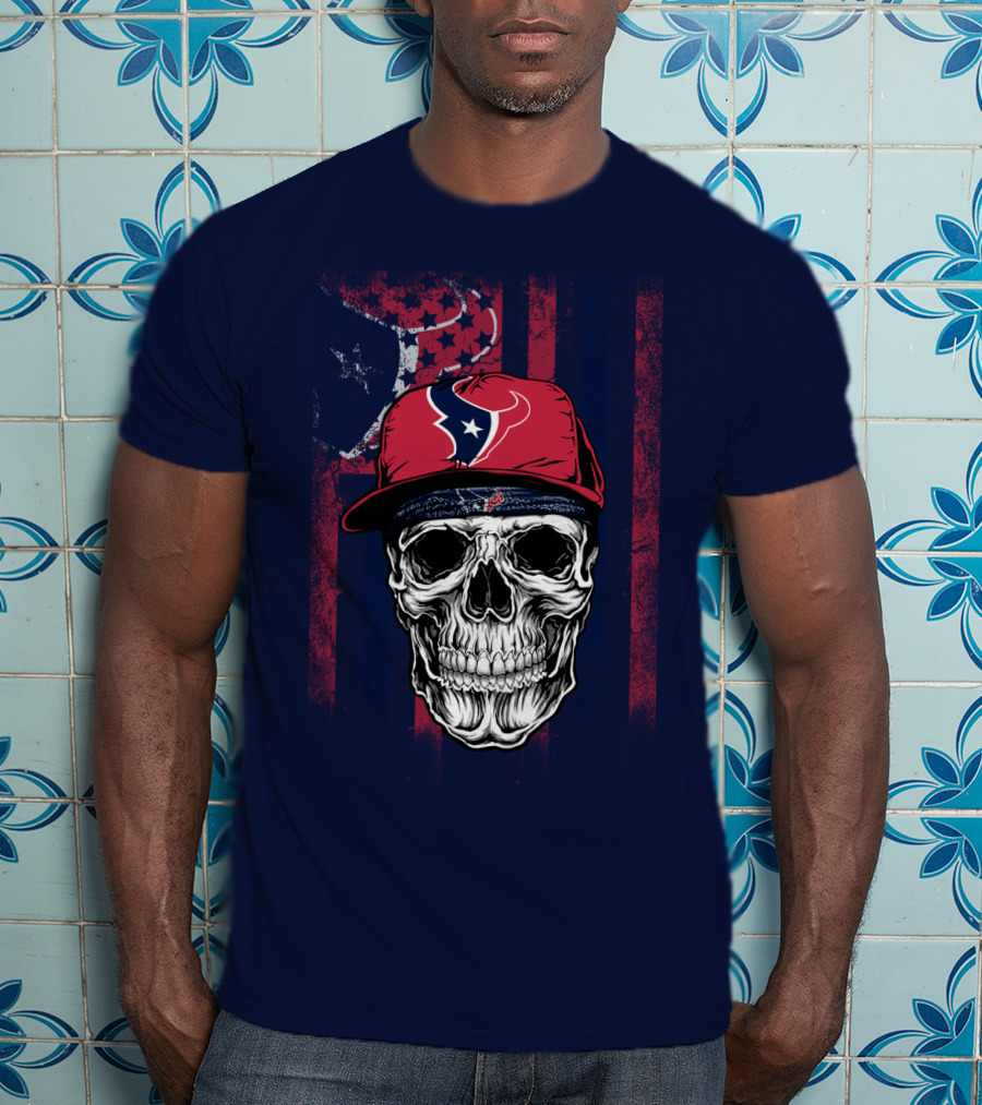 Houston Texans Skull Flag Stars Cap T-Shirt